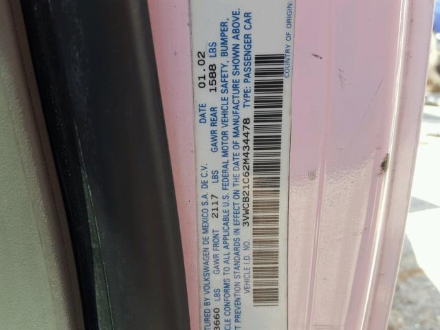 3VWCB21C62M434478 - 2002 VOLKSWAGEN NEW BEETLE ვარდისფერი ფოტო 10