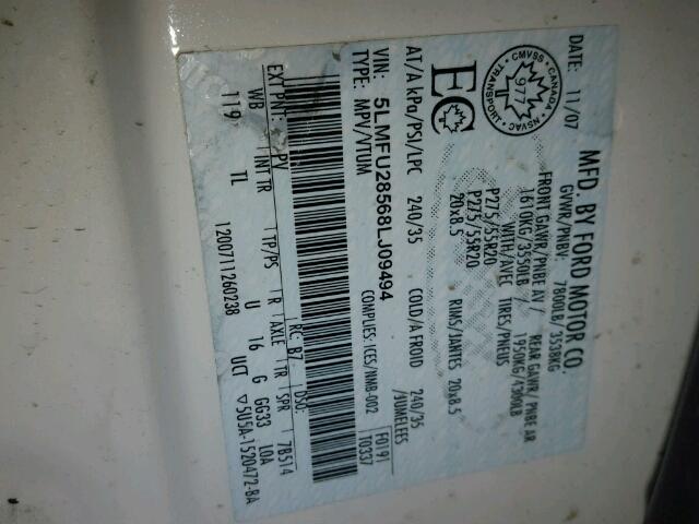 5LMFU28568LJ09494 - 2008 LINCOLN NAVIGATOR 白色 照片 10