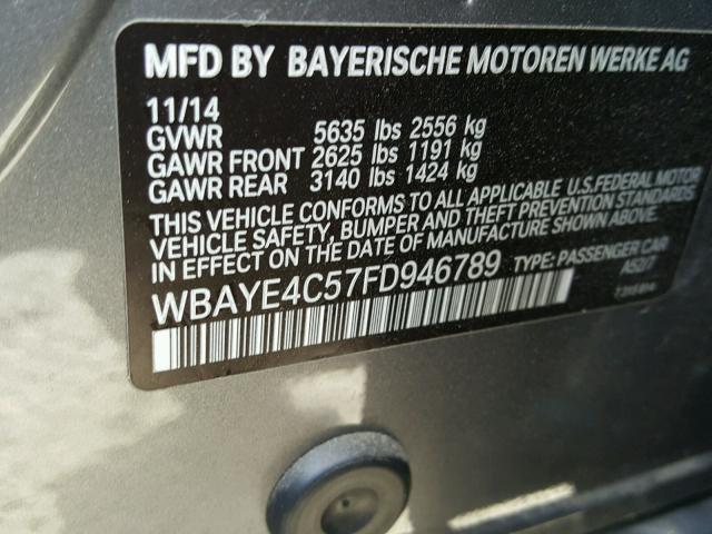 WBAYE4C57FD946789 - 2015 BMW 740 LI GRAY photo 10