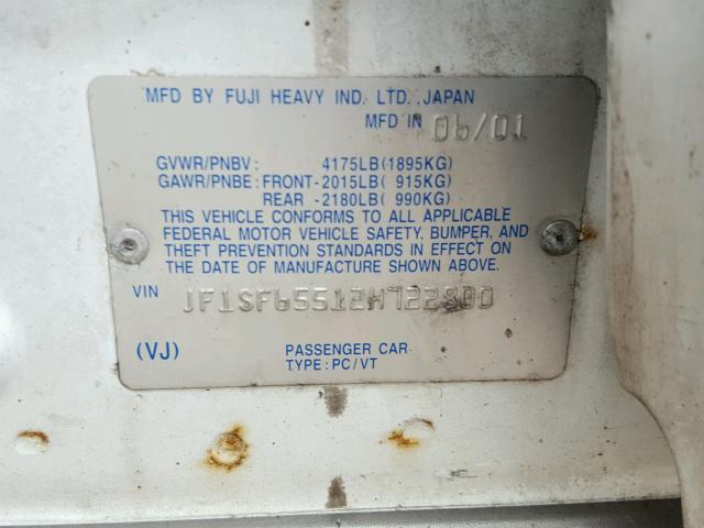 JF1SF65512H722800 - 2002 SUBARU FORESTER S 白色 照片 10