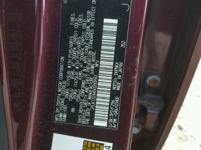 JTLKT324450200943 - 2005 TOYOTA SCION XB მუქწითელი ფოტო 10