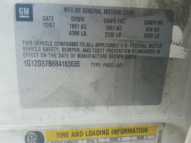 1G1ZG57B684183635 - 2008 CHEVROLET MALIBU LS 白色 照片 10