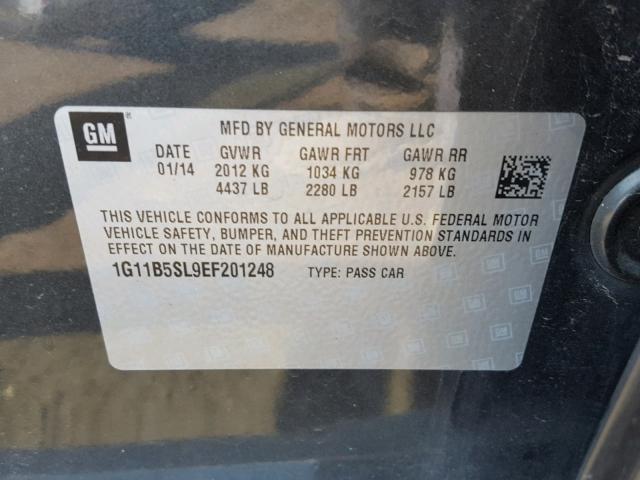 1G11B5SL9EF201248 - 2014 CHEVROLET MALIBU LS გრაფიტი ფოტო 10