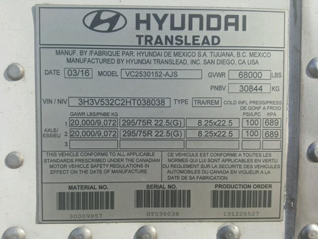 3H3V532C2HT038038 - 2017 HYUNDAI 53FT DRY WHITE photo 10