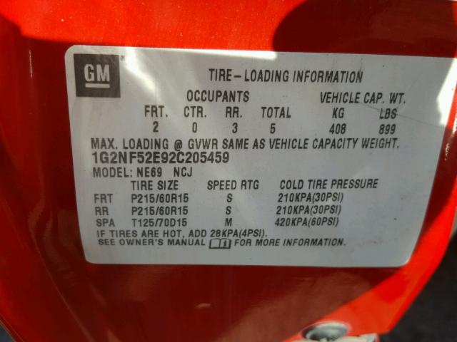 1G2NF52E92C205459 - 2002 PONTIAC GRAND AM S Կարմիր լուսանկար 10