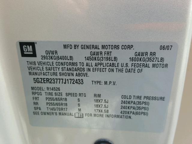 5GZER23777J172433 - 2007 SATURN OUTLOOK XR ოქროსფერი ფოტო 10