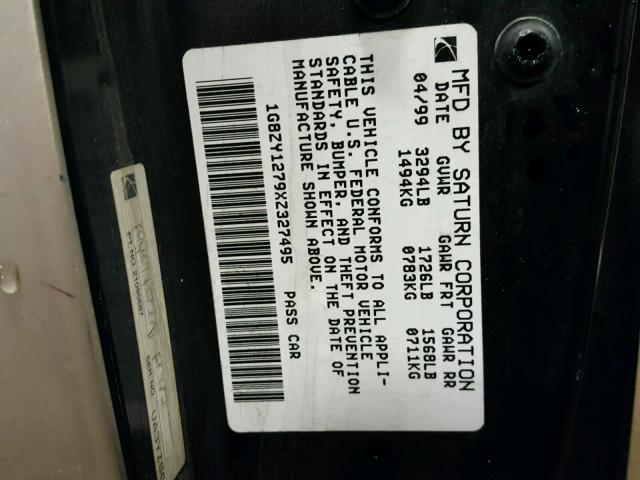 1G8ZY1279XZ327495 - 1999 SATURN SC2 GOLD photo 10