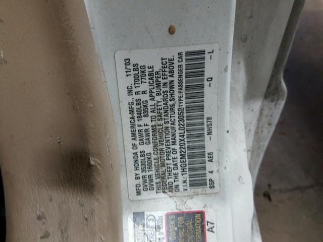 1HGEM220X4L023052 - 2004 HONDA CIVIC EX Ağ foto 10