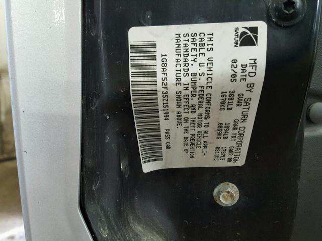 1G8AF52F35Z151994 - 2005 SATURN ION LEVEL 银色 照片 10