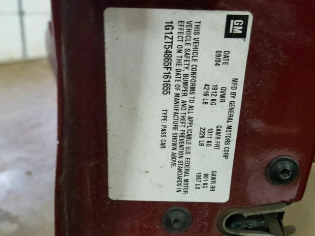 1G1ZT54865F161655 - 2005 CHEVROLET MALIBU LS წითელი ფოტო 10