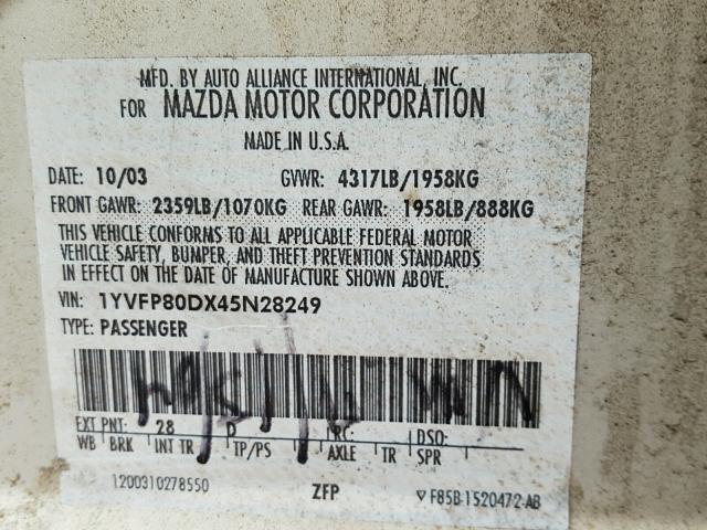 1YVFP80DX45N28249 - 2004 MAZDA 6 S GOLD photo 10