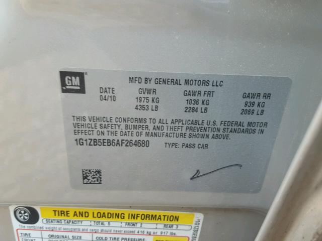 1G1ZB5EB6AF264680 - 2010 CHEVROLET MALIBU LS TAN photo 10