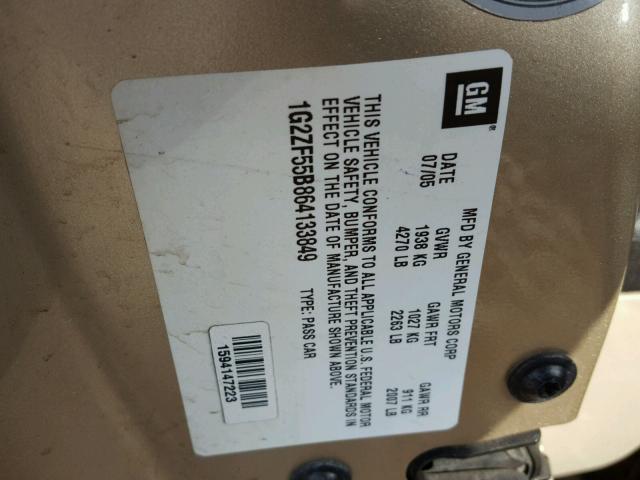 1G2ZF55B864133849 - 2006 PONTIAC G6 SE TAN photo 10