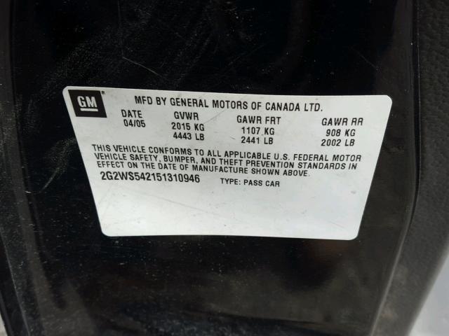 2G2WS542151310946 - 2005 PONTIAC GRAND PRIX BLACK photo 10