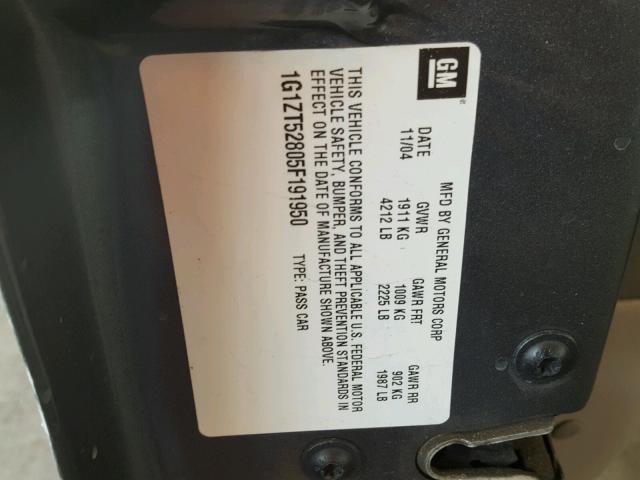 1G1ZT52805F191950 - 2005 CHEVROLET MALIBU LS GRAY photo 10