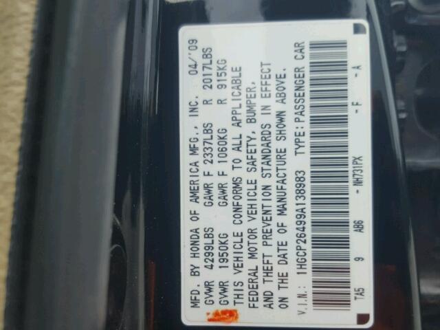 1HGCP26499A138983 - 2009 HONDA ACCORD LXP BLACK photo 10