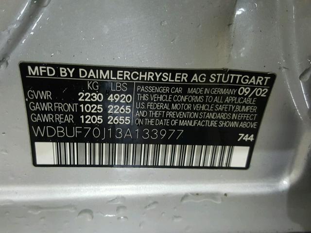 WDBUF70J13A133977 - 2003 MERCEDES-BENZ E 500 SILVER photo 10