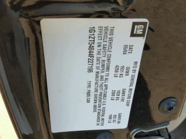 1G1ZT54844F227196 - 2004 CHEVROLET MALIBU LS შავი ფოტო 10