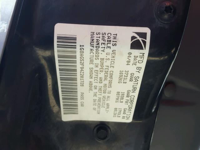 1G8AG52F94Z201728 - 2004 SATURN ION LEVEL SILVER photo 10
