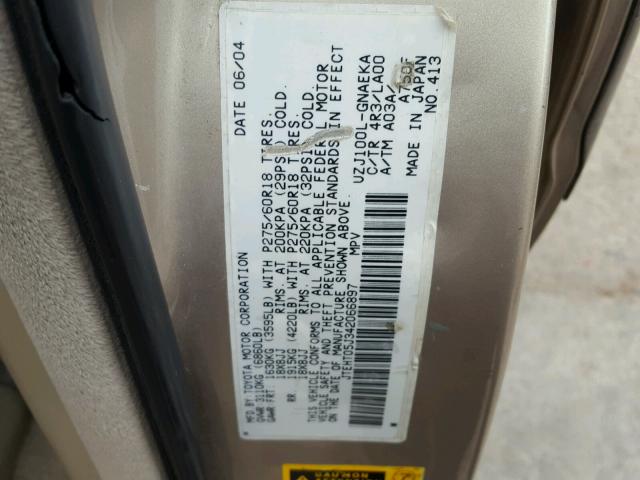 JTEHT05J342066897 - 2004 TOYOTA LAND CRUIS GOLD photo 10