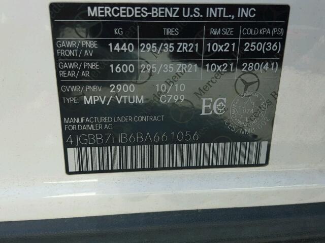 4JGBB7HB6BA661056 - 2011 MERCEDES-BENZ ML 63 AMG CREAM photo 10