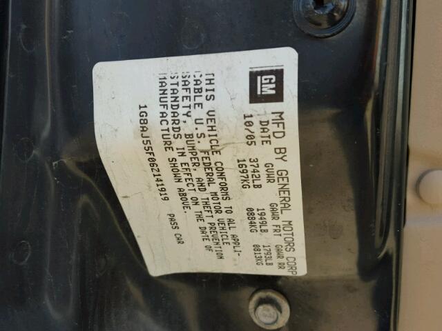 1G8AJ55F06Z141919 - 2006 SATURN ION LEVEL GREEN photo 10