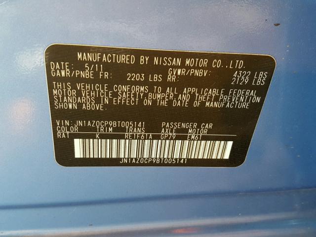 JN1AZ0CP9BT005141 - 2011 NISSAN LEAF SV BLUE photo 10