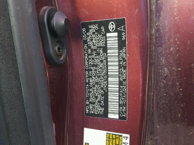 JTKDE167350048752 - 2005 TOYOTA SCION TC 紫色 照片 10