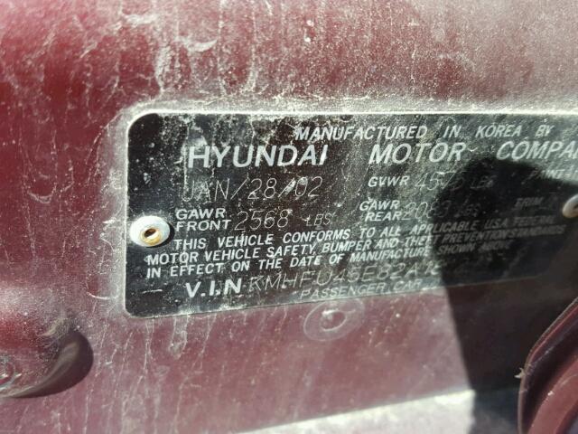 KMHFU45E82A181271 - 2002 HYUNDAI XG 350 MAROON photo 10