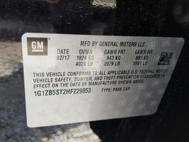 1G1ZB5ST2HF229853 - 2017 CHEVROLET MALIBU LS შავი ფოტო 10