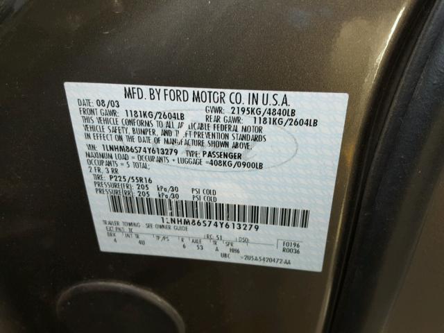 1LNHM86S74Y613279 - 2004 LINCOLN LS CHARCOAL photo 10