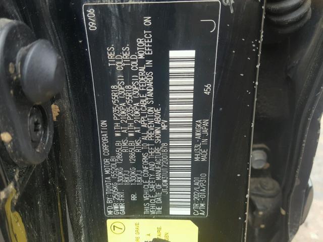 JTJGW31U172001878 - 2007 LEXUS RX 400H BLACK photo 10