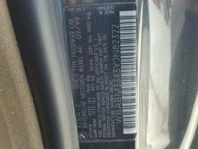 WBABM3343YJN82322 - 2000 BMW 323 CI BLACK photo 10