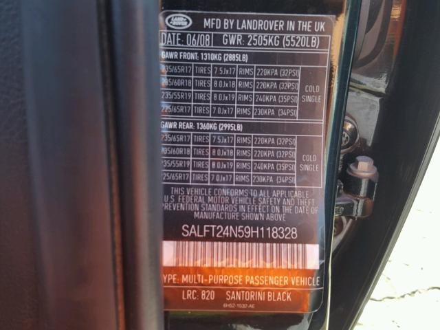 SALFT24N59H118328 - 2009 LAND ROVER LR2 HSE TE BLACK photo 10