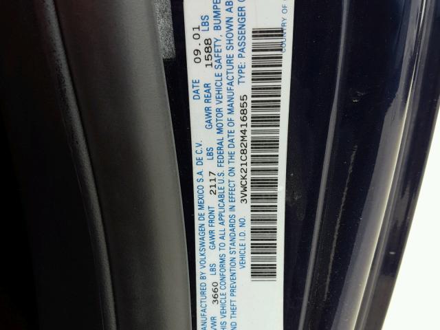 3VWCK21C82M416855 - 2002 VOLKSWAGEN NEW BEETLE 蓝色 照片 10