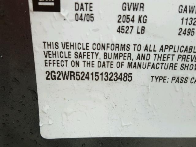 2G2WR524151323485 - 2005 PONTIAC GRAND PRIX GRAY photo 10