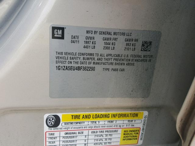 1G1ZA5EU4BF362290 - 2011 CHEVROLET MALIBU LS 金色 照片 10