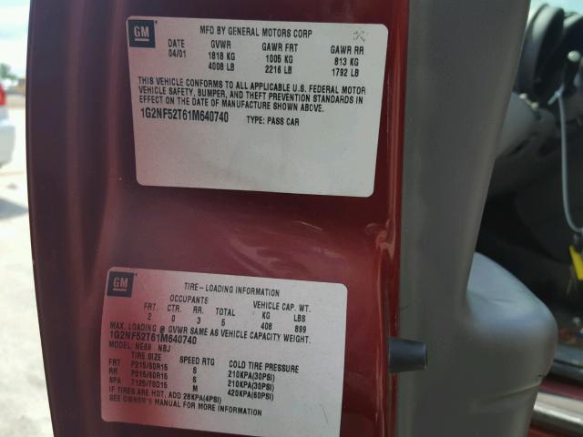 1G2NF52T61M640740 - 2001 PONTIAC GRAND AM S RED photo 10