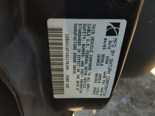 1G8AV12F43Z176105 - 2003 SATURN ION LEVEL 黑色 照片 10
