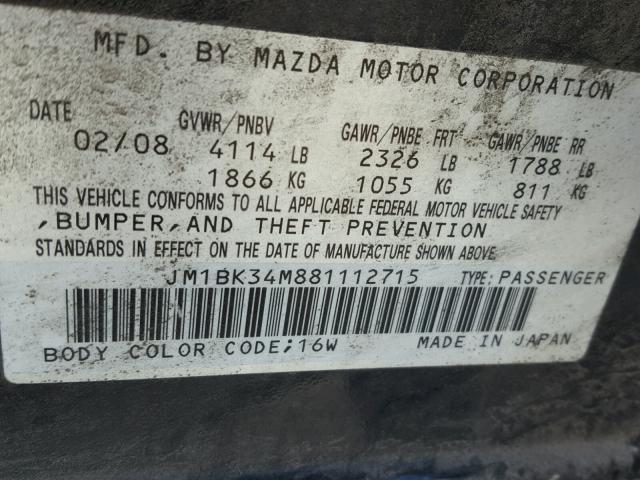 JM1BK34M881112715 - 2008 MAZDA SPEED 3 黑色 照片 10