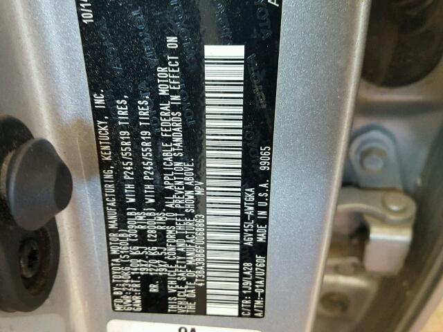 4T3BA3BB6FU068863 - 2015 TOYOTA VENZA LE SILVER photo 10