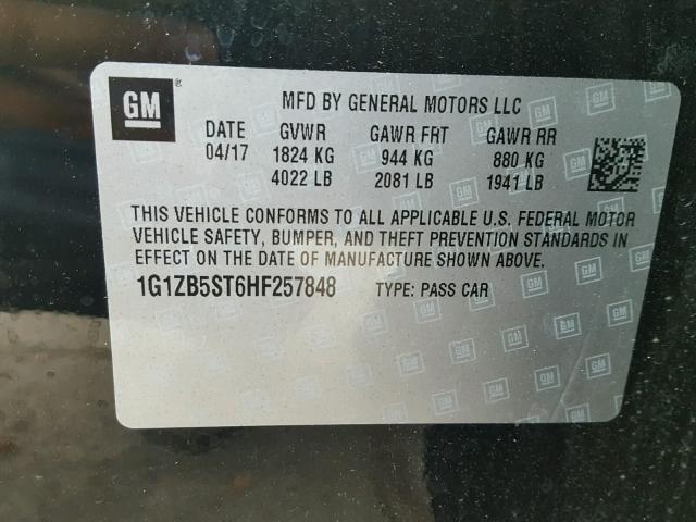 1G1ZB5ST6HF257848 - 2017 CHEVROLET MALIBU LS BLACK photo 10