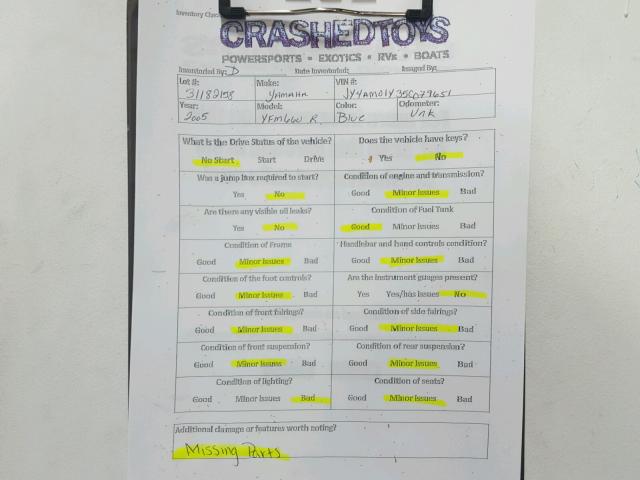 JY4AM01Y35C079651 - 2005 YAMAHA YFM660 R BLUE photo 20
