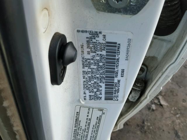 4T1BF32KX2U021257 - 2002 TOYOTA CAMRY LE WHITE photo 10