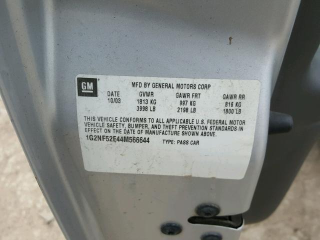 1G2NF52E44M566644 - 2004 PONTIAC GRAND AM GRAY photo 10