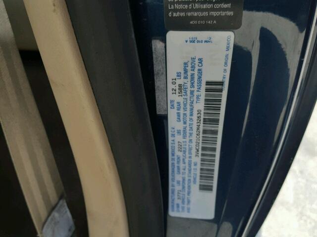 3VWCD21C62M432630 - 2002 VOLKSWAGEN NEW BEETLE 蓝色 照片 10