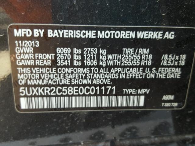 5UXKR2C58E0C01171 - 2014 BMW X5 SDRIVE3 GRAY photo 10