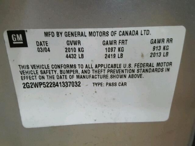 2G2WP522841337032 - 2004 PONTIAC GRAND PRIX Gümüş foto 10