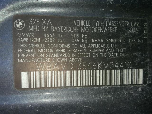 WBAVD13546KV04410 - 2006 BMW 325XI GRAY photo 10