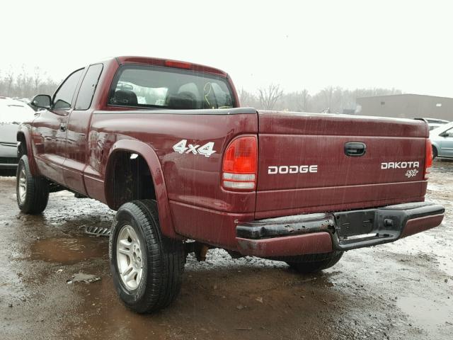 1D7HG12X93S239852 - 2003 DODGE DAKOTA SXT MAROON photo 3